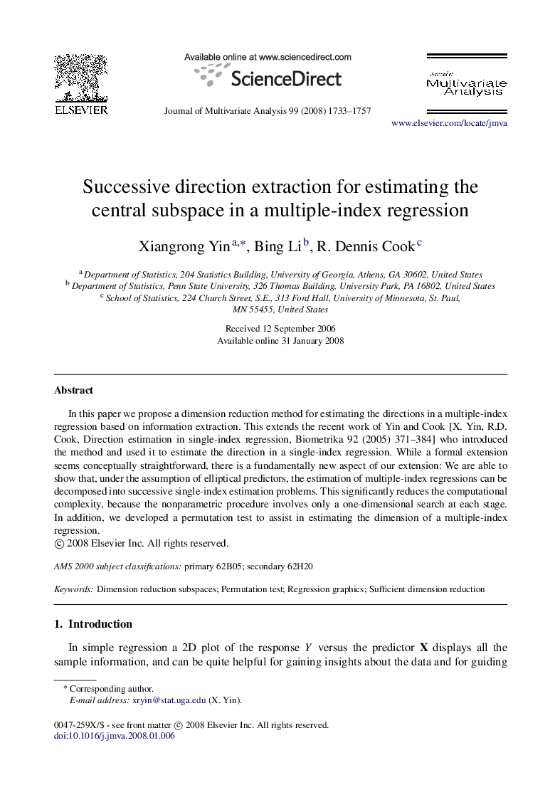 Successive direction extraction for estimating the central subspace in a multiple-index regression