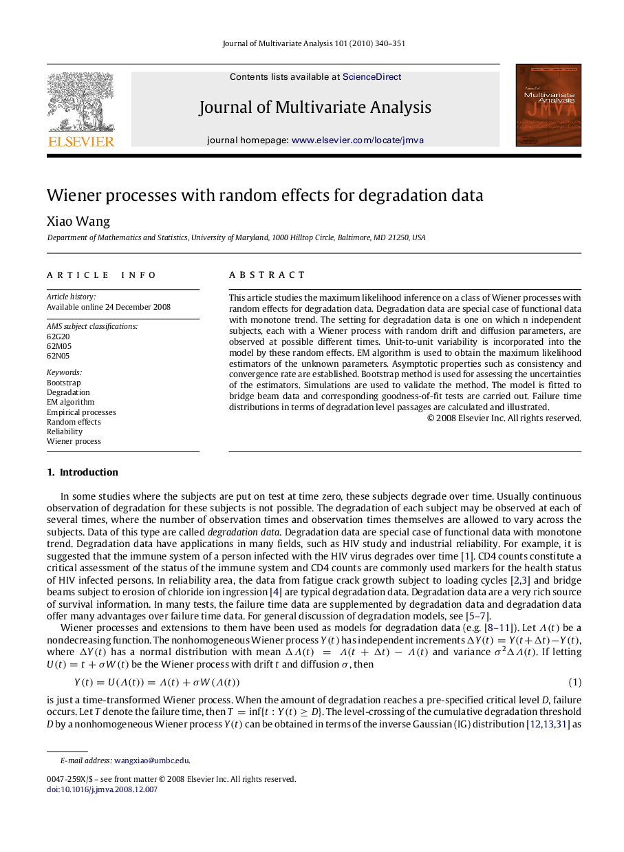 Wiener processes with random effects for degradation data