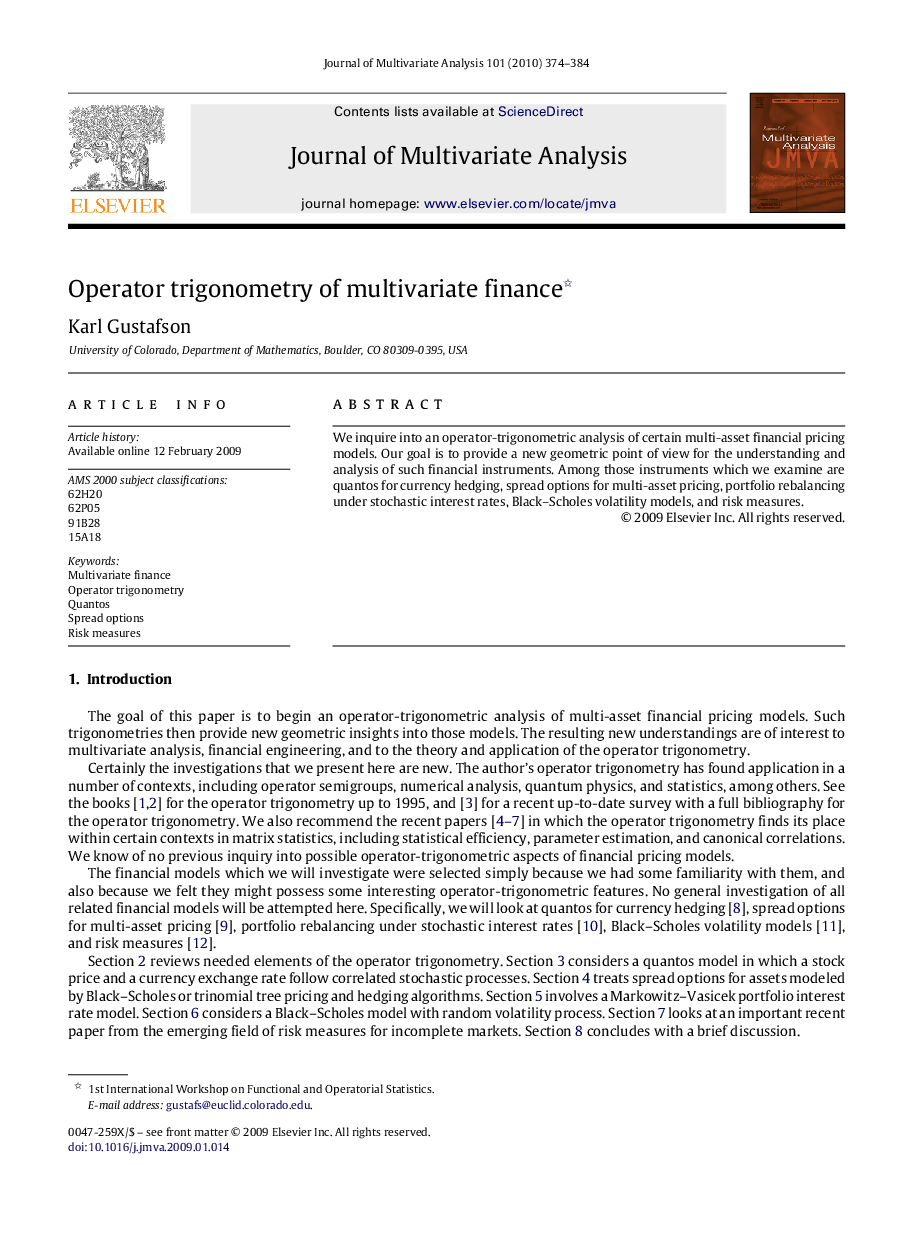 Operator trigonometry of multivariate finance 