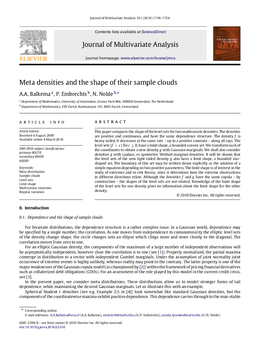 Meta densities and the shape of their sample clouds