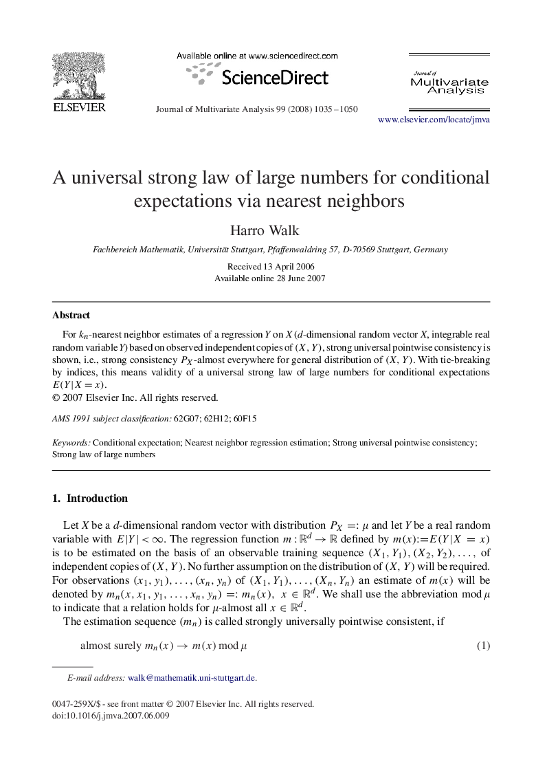 A universal strong law of large numbers for conditional expectations via nearest neighbors
