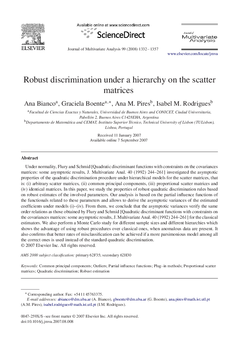 Robust discrimination under a hierarchy on the scatter matrices