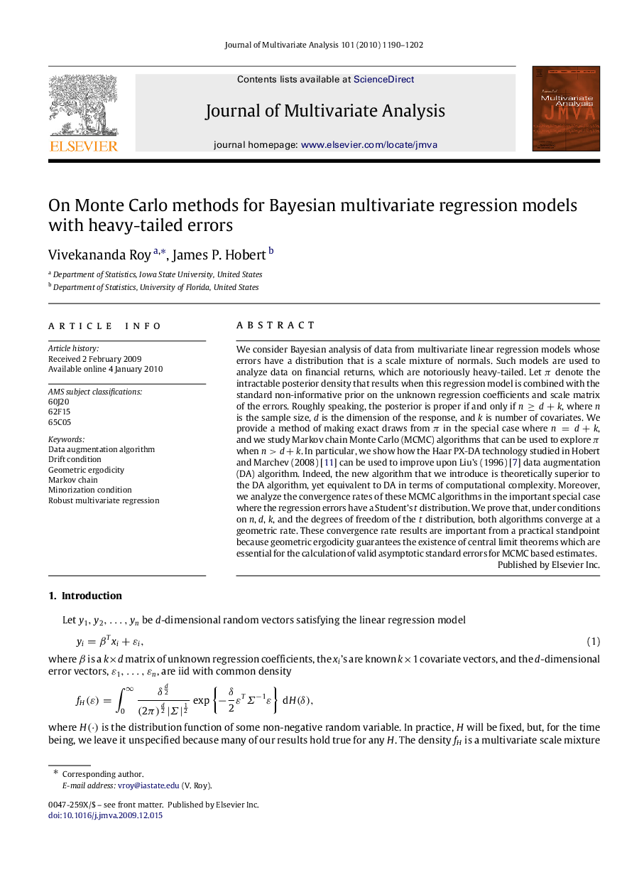 On Monte Carlo methods for Bayesian multivariate regression models with heavy-tailed errors