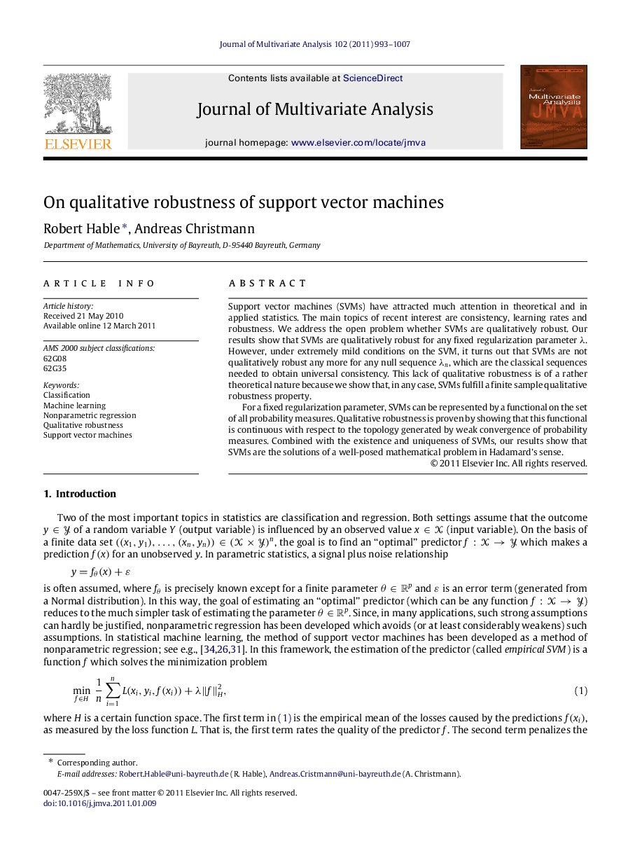 On qualitative robustness of support vector machines