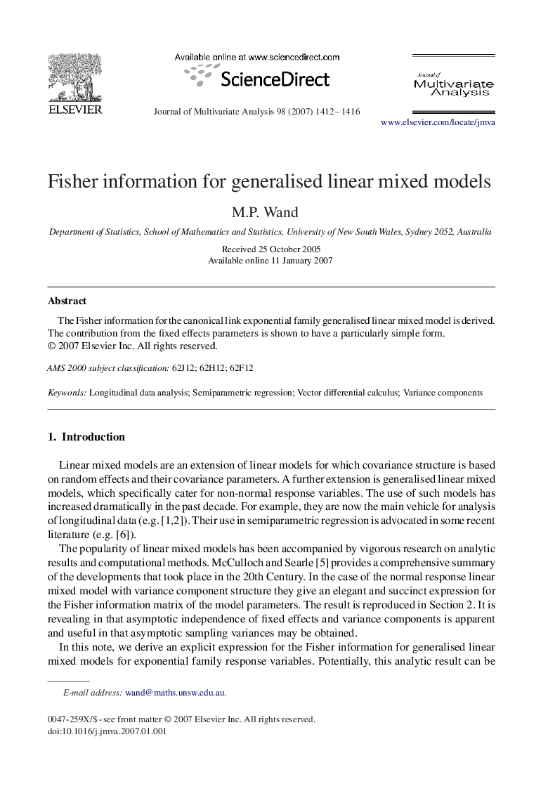 Fisher information for generalised linear mixed models