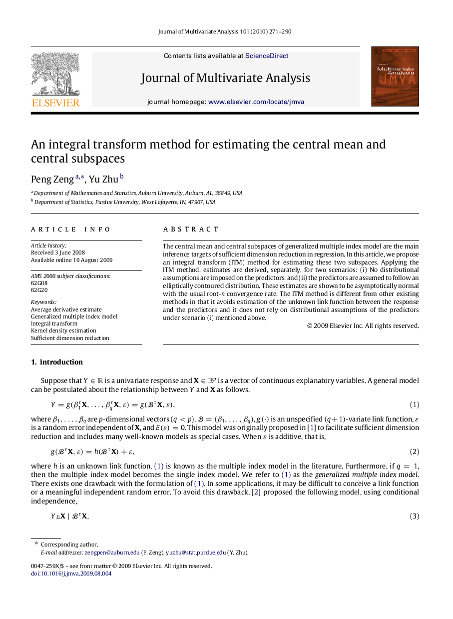 An integral transform method for estimating the central mean and central subspaces