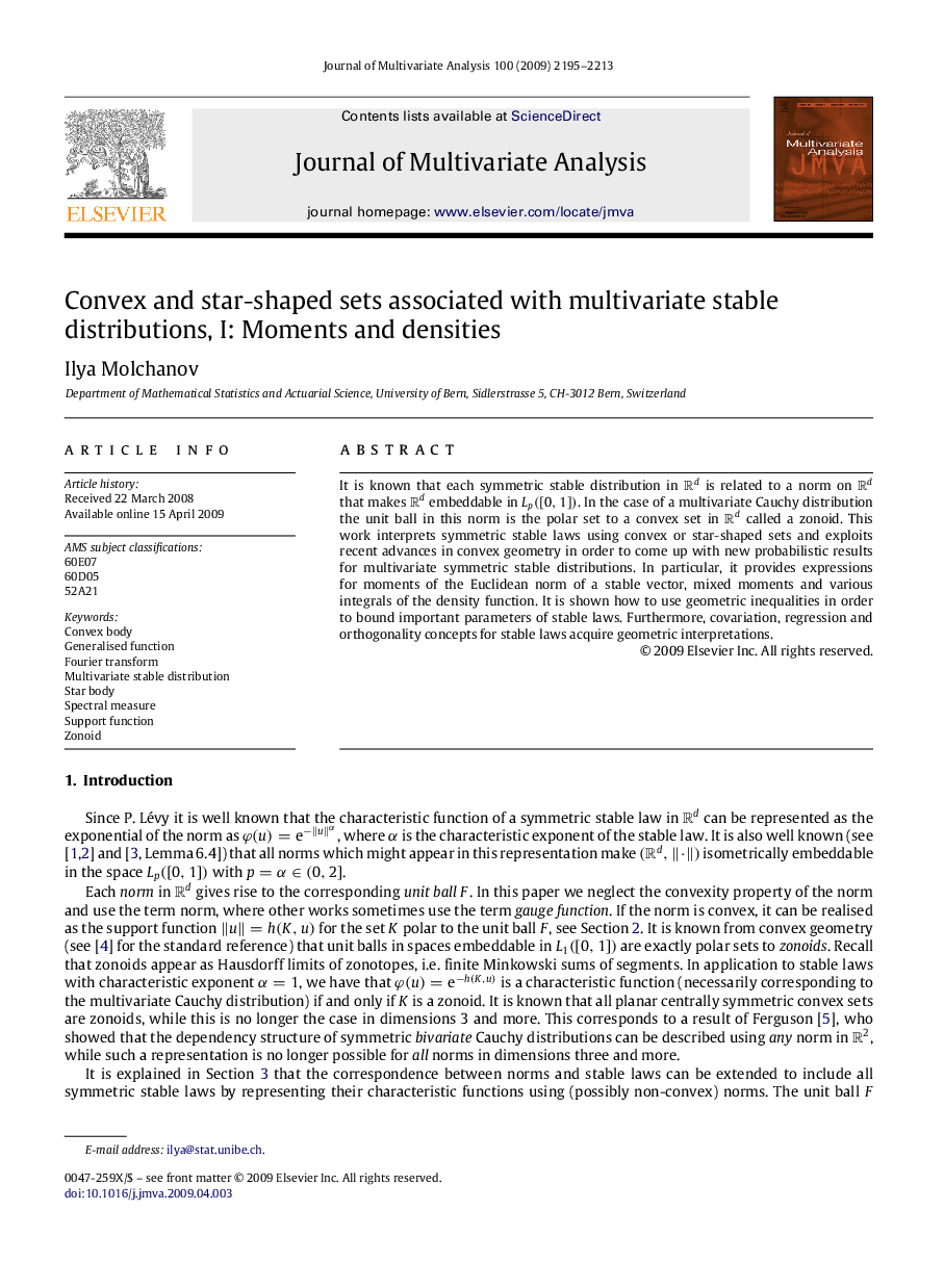 Convex and star-shaped sets associated with multivariate stable distributions, I: Moments and densities