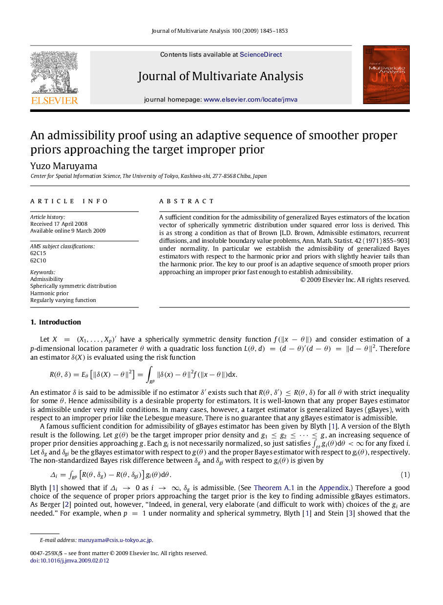 An admissibility proof using an adaptive sequence of smoother proper priors approaching the target improper prior