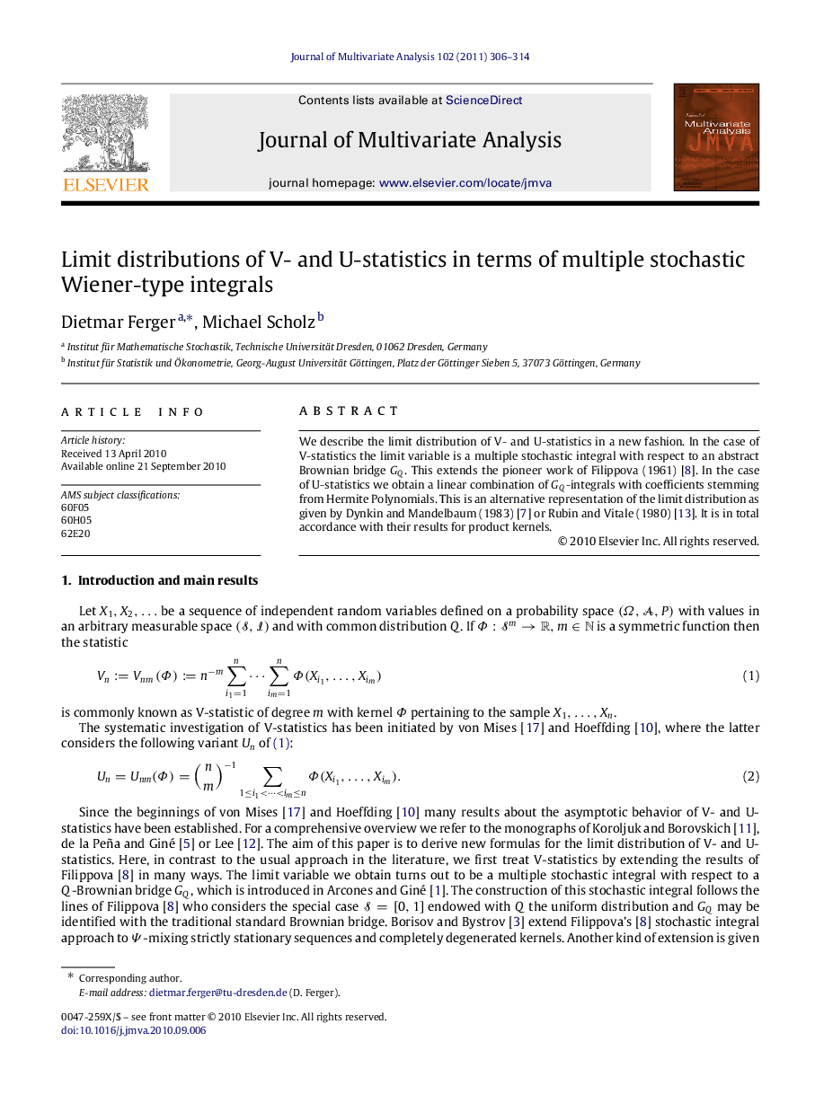 Limit distributions of V- and U-statistics in terms of multiple stochastic Wiener-type integrals