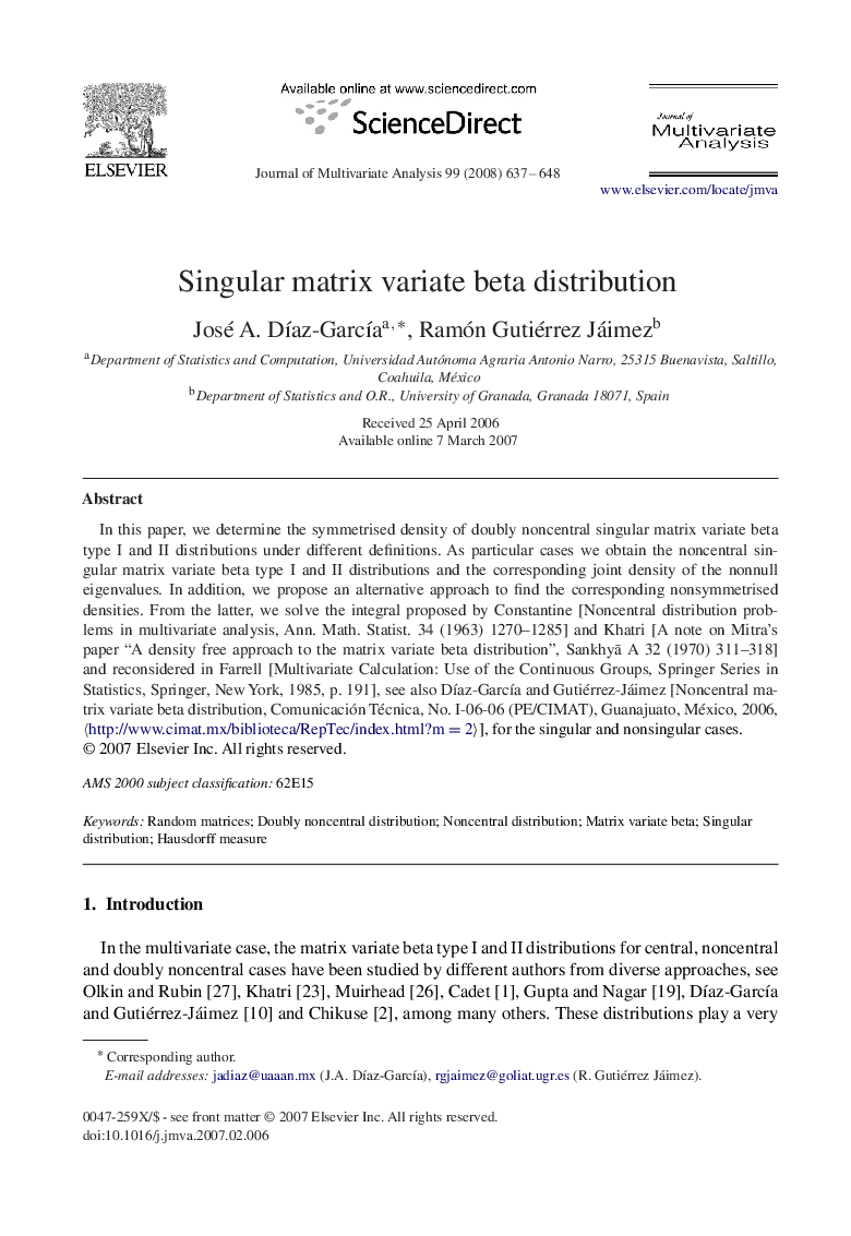 Singular matrix variate beta distribution