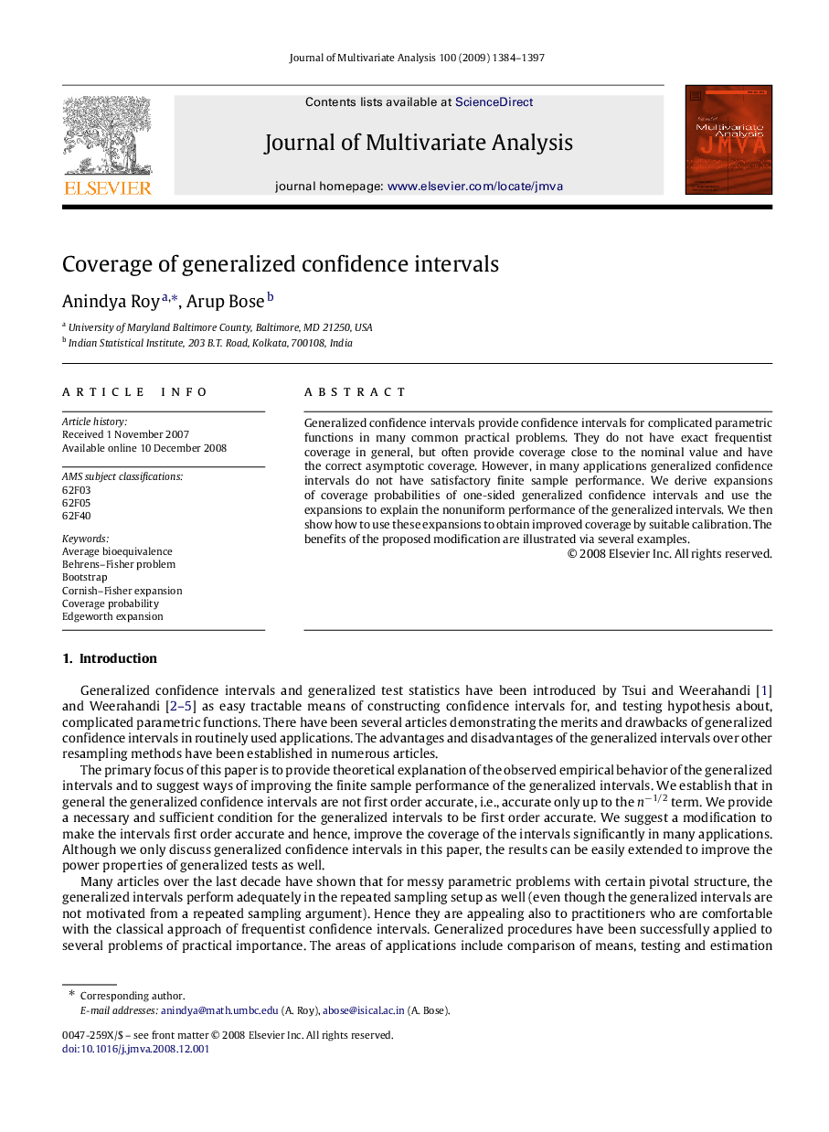 Coverage of generalized confidence intervals