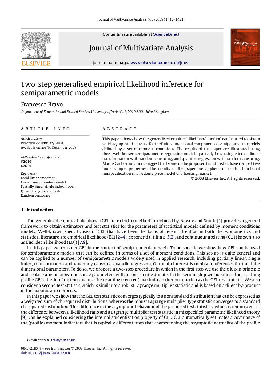 Two-step generalised empirical likelihood inference for semiparametric models