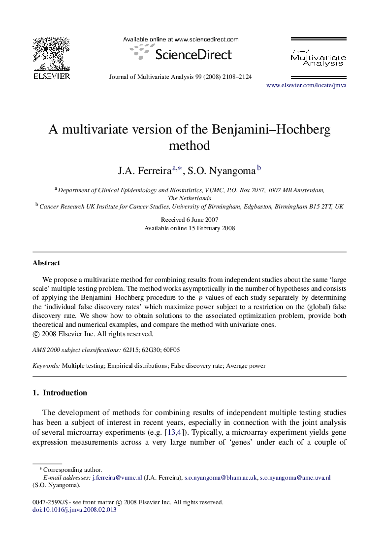 A multivariate version of the Benjamini–Hochberg method