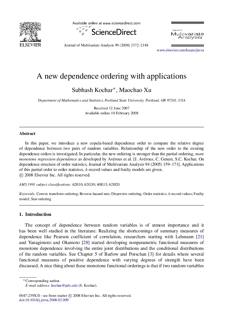 A new dependence ordering with applications
