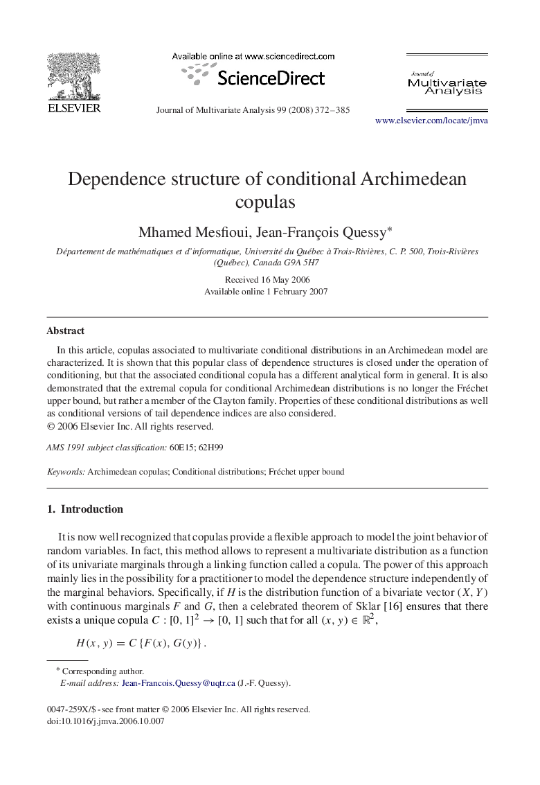 Dependence structure of conditional Archimedean copulas