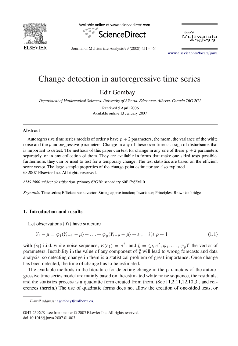 Change detection in autoregressive time series