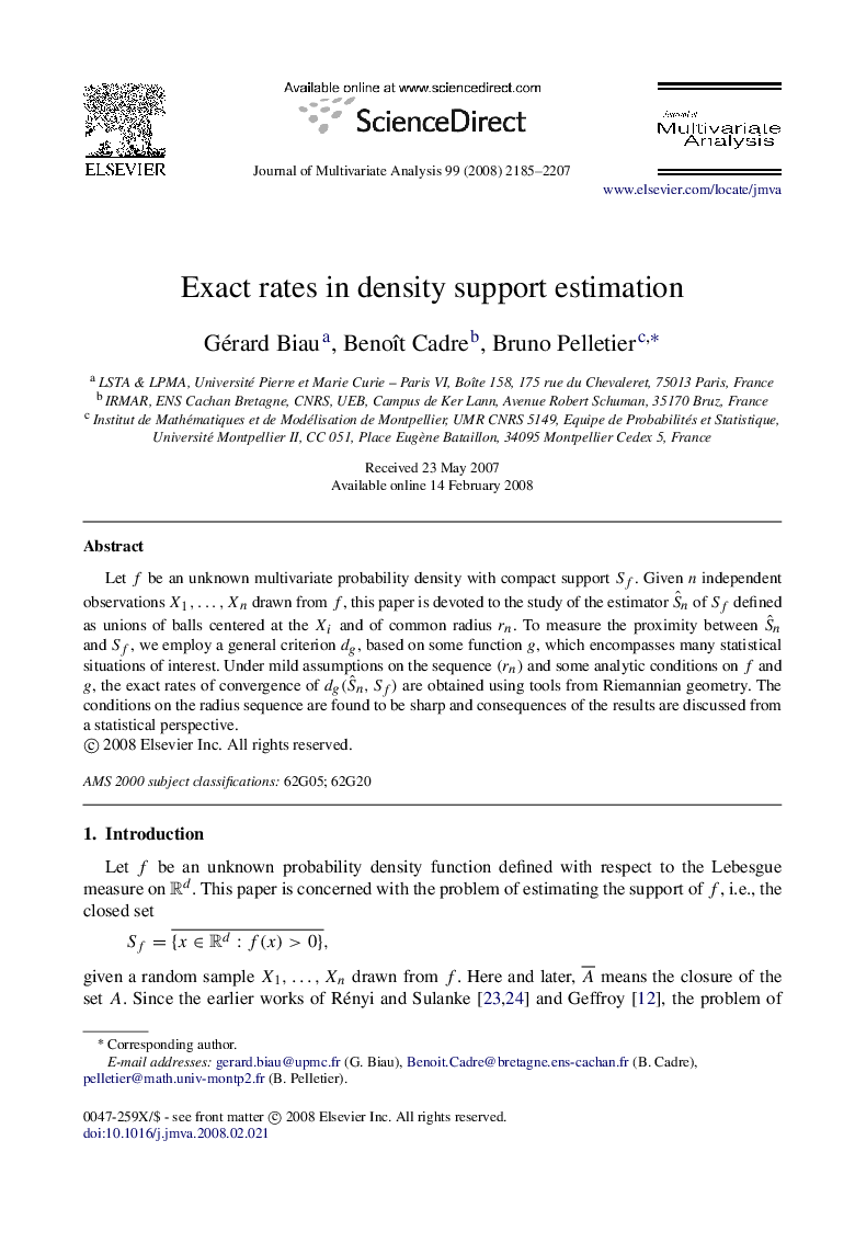 Exact rates in density support estimation