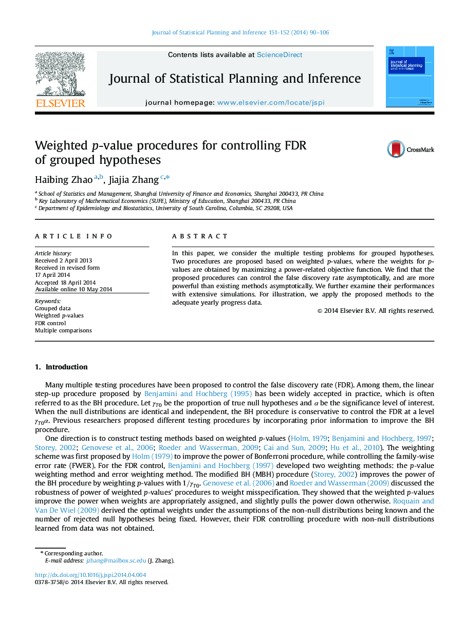 Weighted p-value procedures for controlling FDR of grouped hypotheses