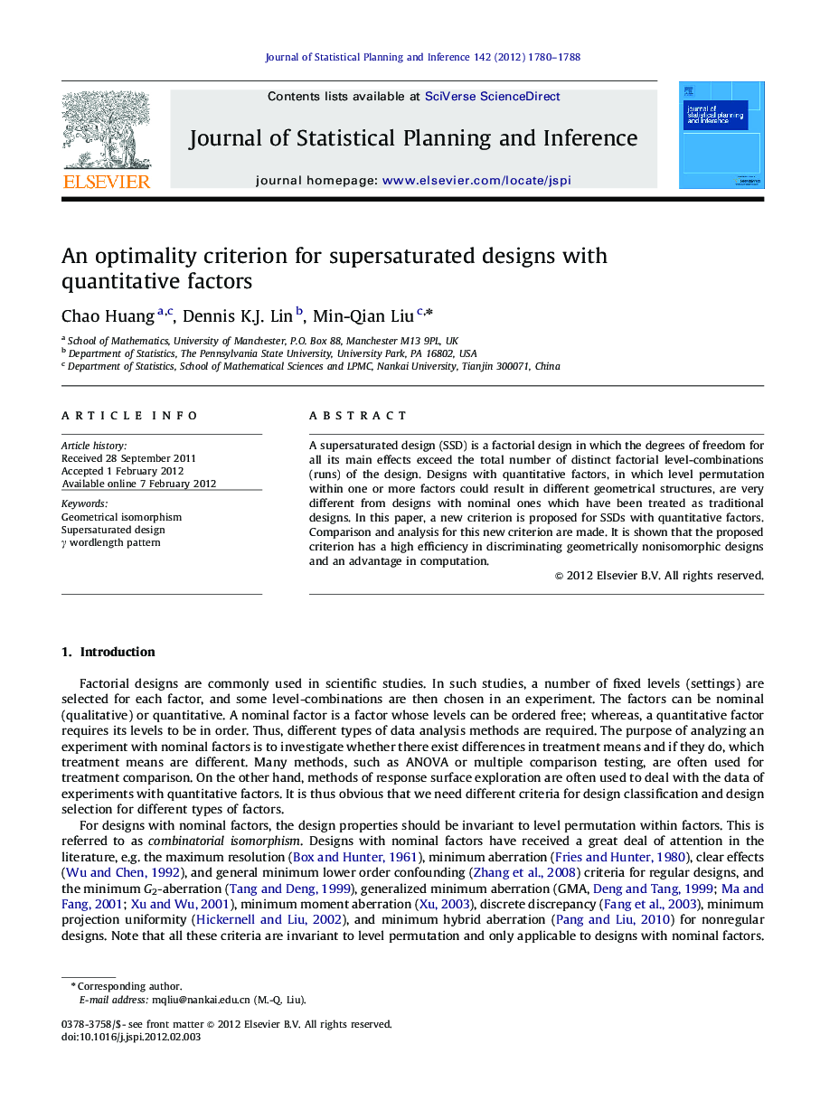 An optimality criterion for supersaturated designs with quantitative factors