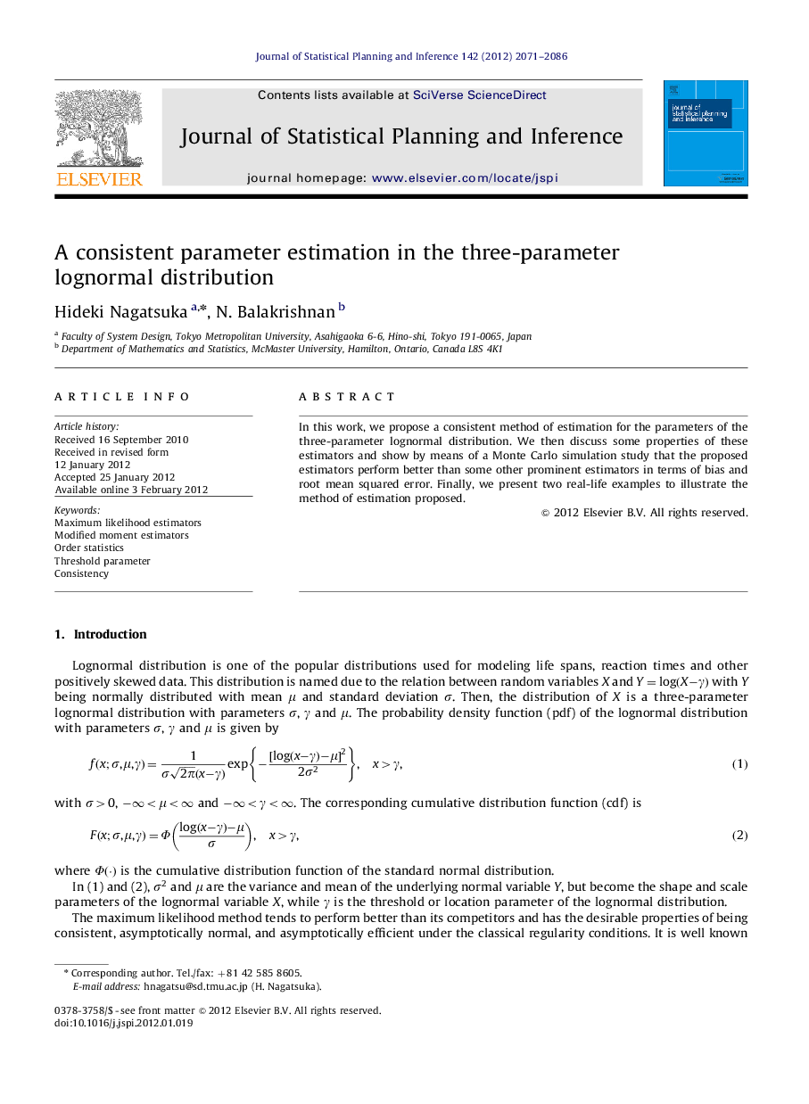 A consistent parameter estimation in the three-parameter lognormal distribution