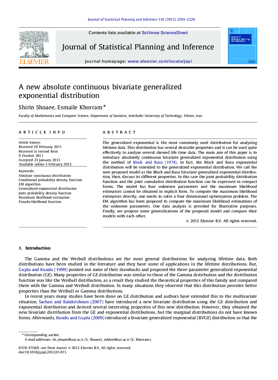 A new absolute continuous bivariate generalized exponential distribution