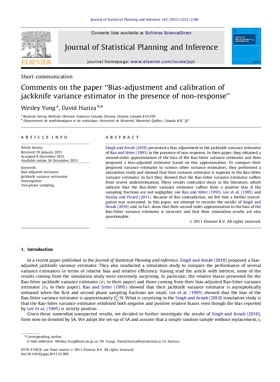 Comments on the paper “Bias-adjustment and calibration of jackknife variance estimator in the presence of non-response”