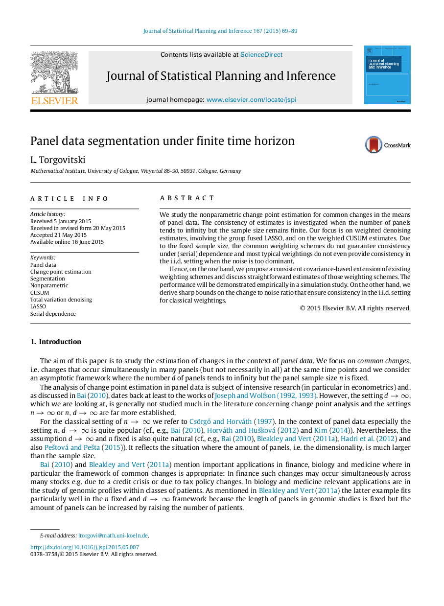 Panel data segmentation under finite time horizon