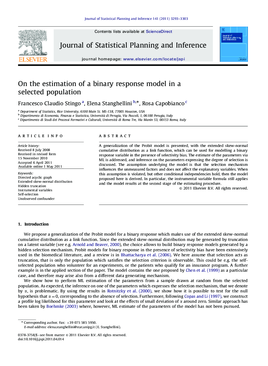 On the estimation of a binary response model in a selected population