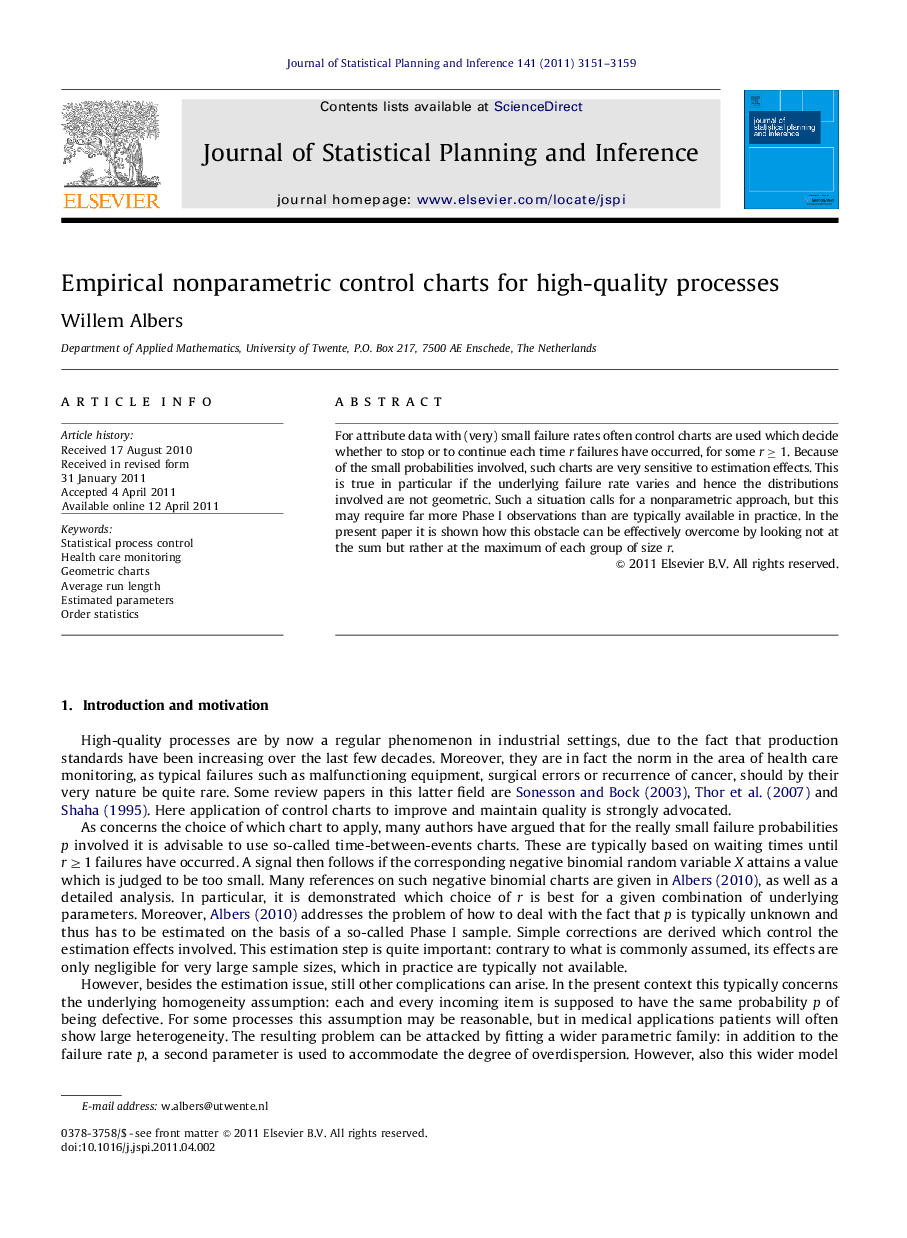 Empirical nonparametric control charts for high-quality processes