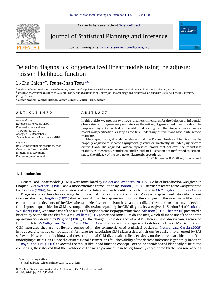 Deletion diagnostics for generalized linear models using the adjusted Poisson likelihood function