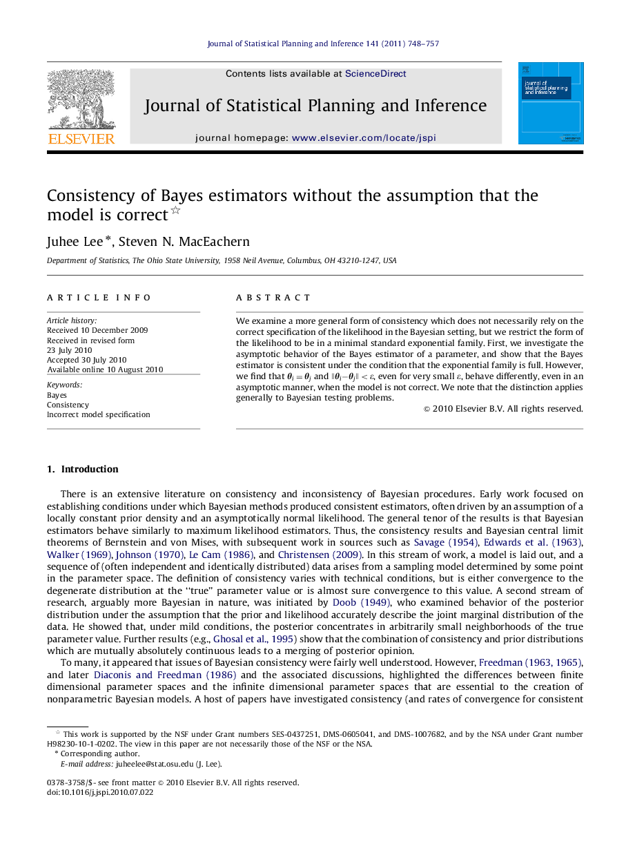 Consistency of Bayes estimators without the assumption that the model is correct