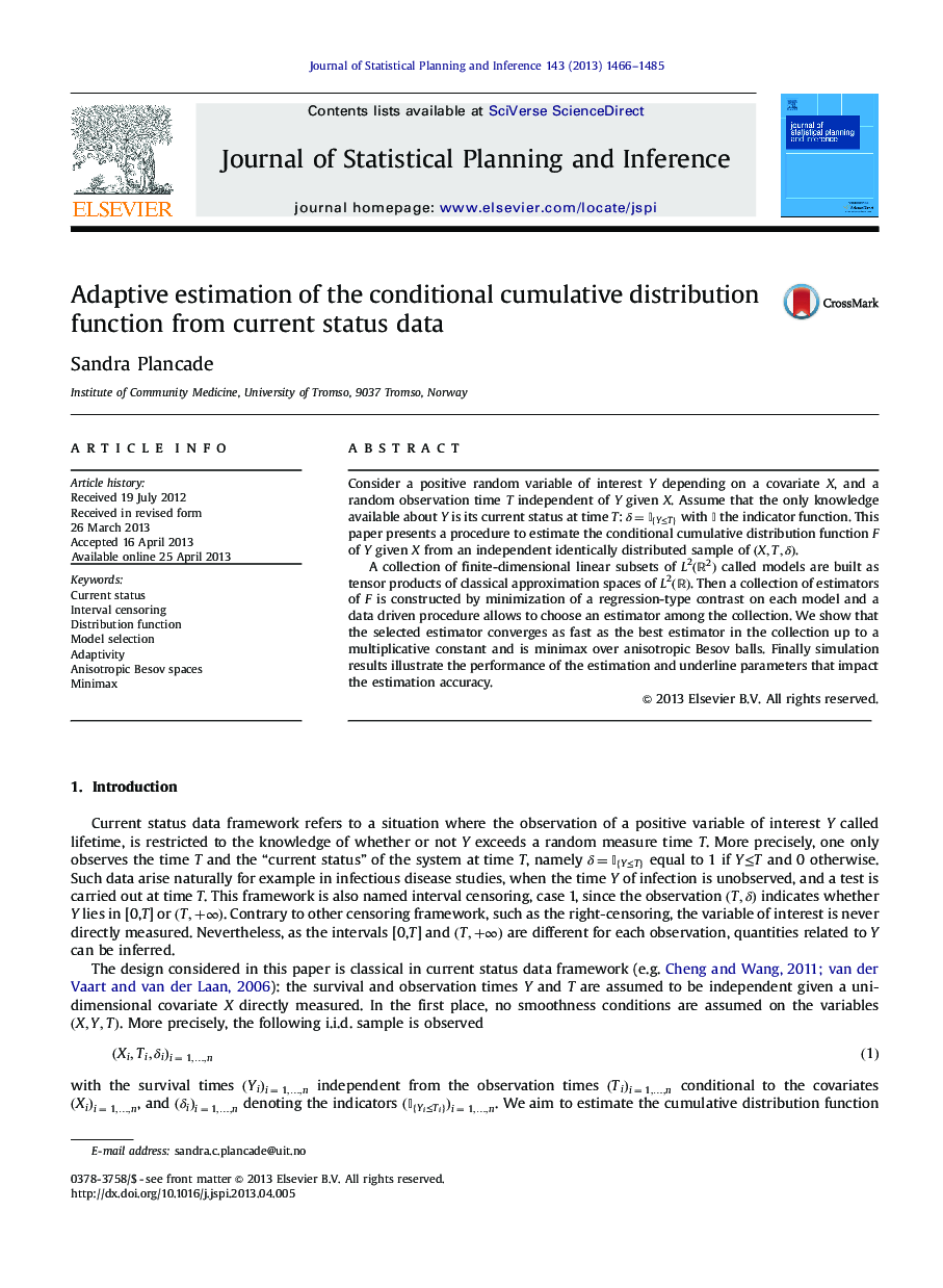 Adaptive estimation of the conditional cumulative distribution function from current status data
