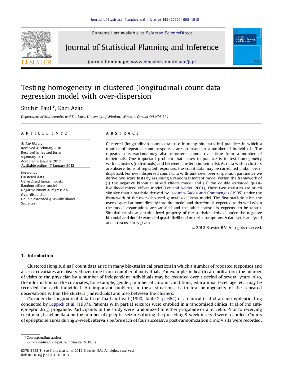 Testing homogeneity in clustered (longitudinal) count data regression model with over-dispersion