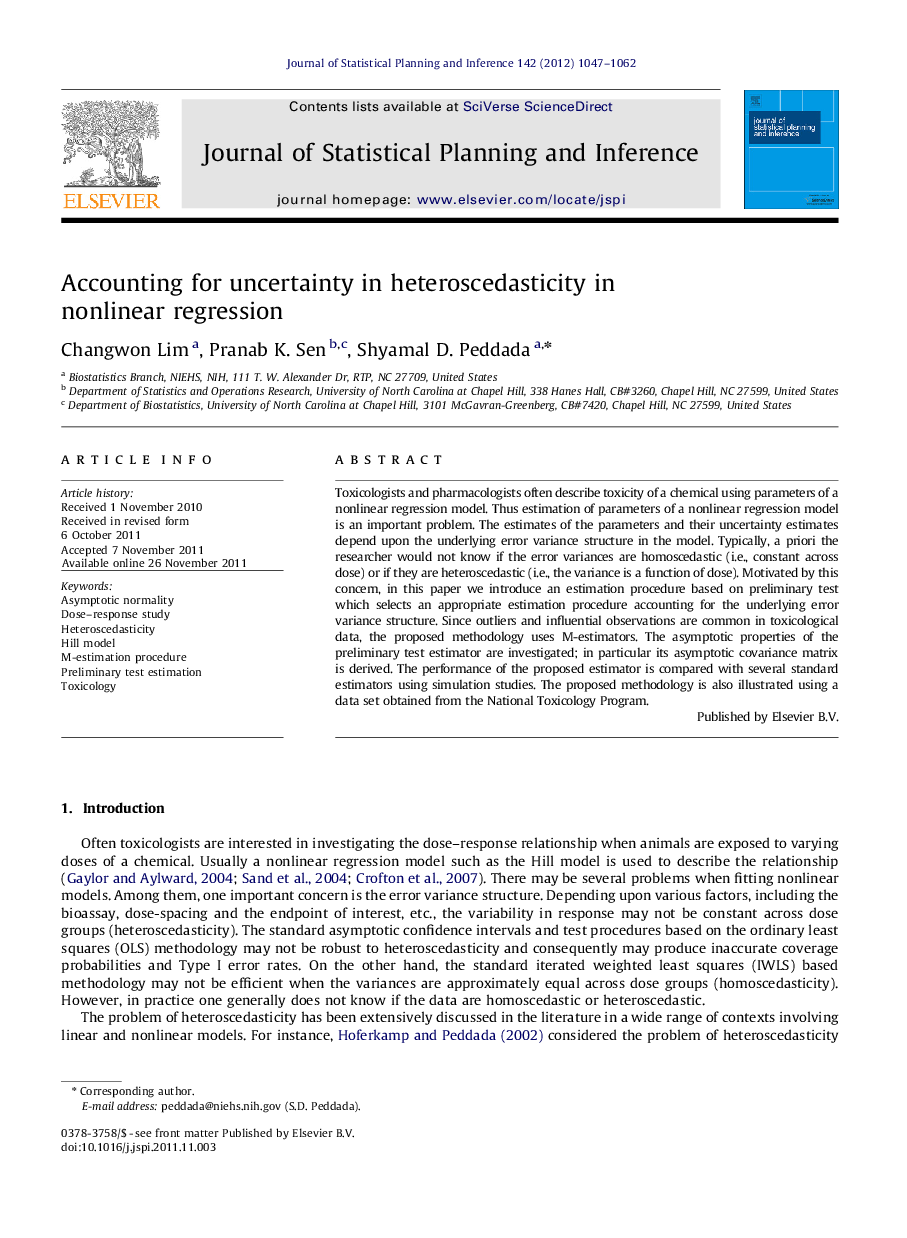 Accounting for uncertainty in heteroscedasticity in nonlinear regression