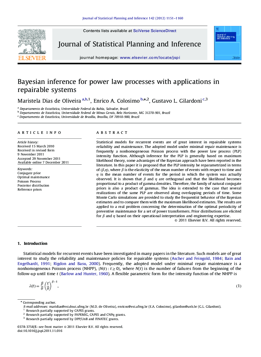 Bayesian inference for power law processes with applications in repairable systems