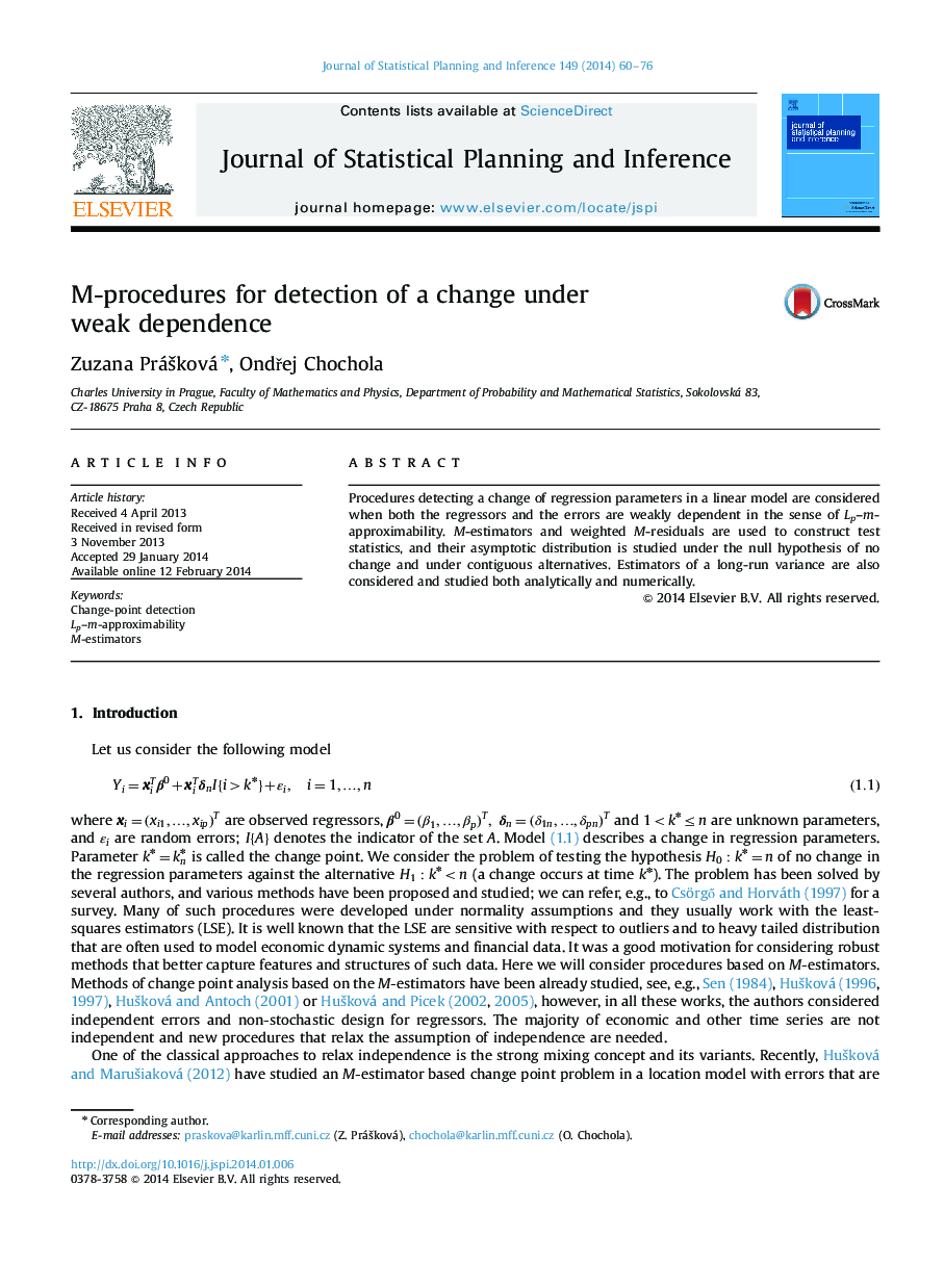 M-procedures for detection of a change under weak dependence