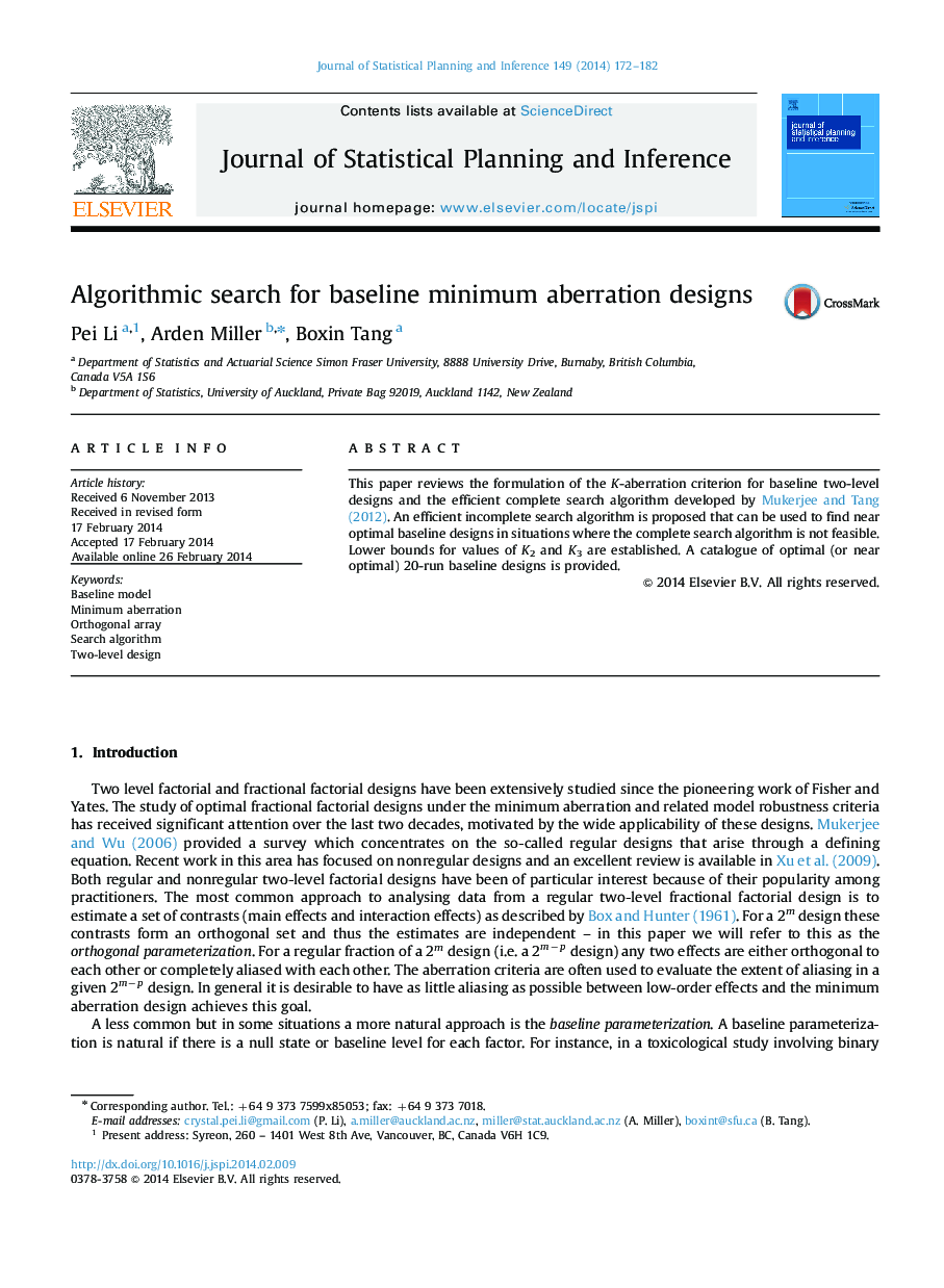 Algorithmic search for baseline minimum aberration designs