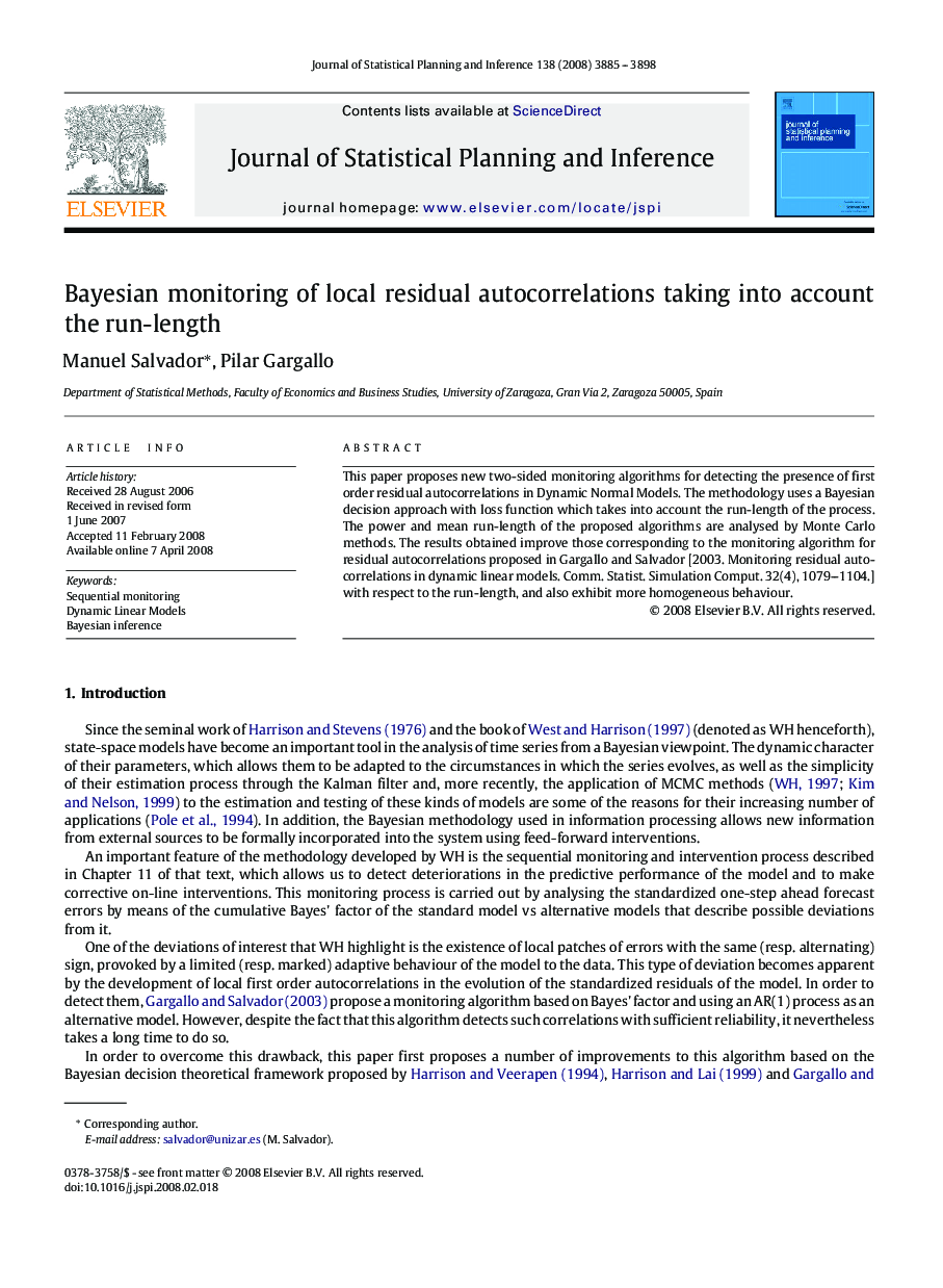 Bayesian monitoring of local residual autocorrelations taking into account the run-length