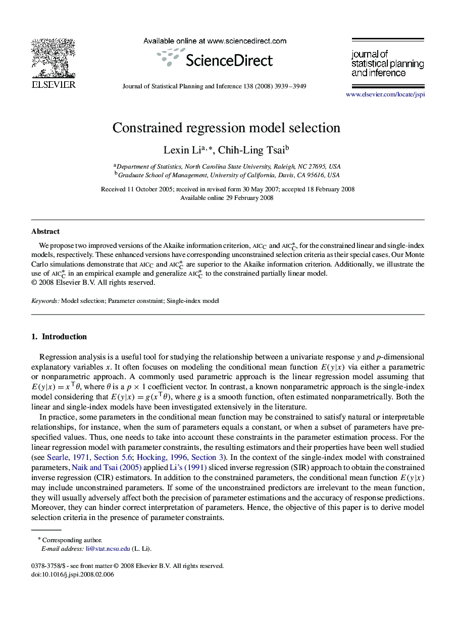 Constrained regression model selection