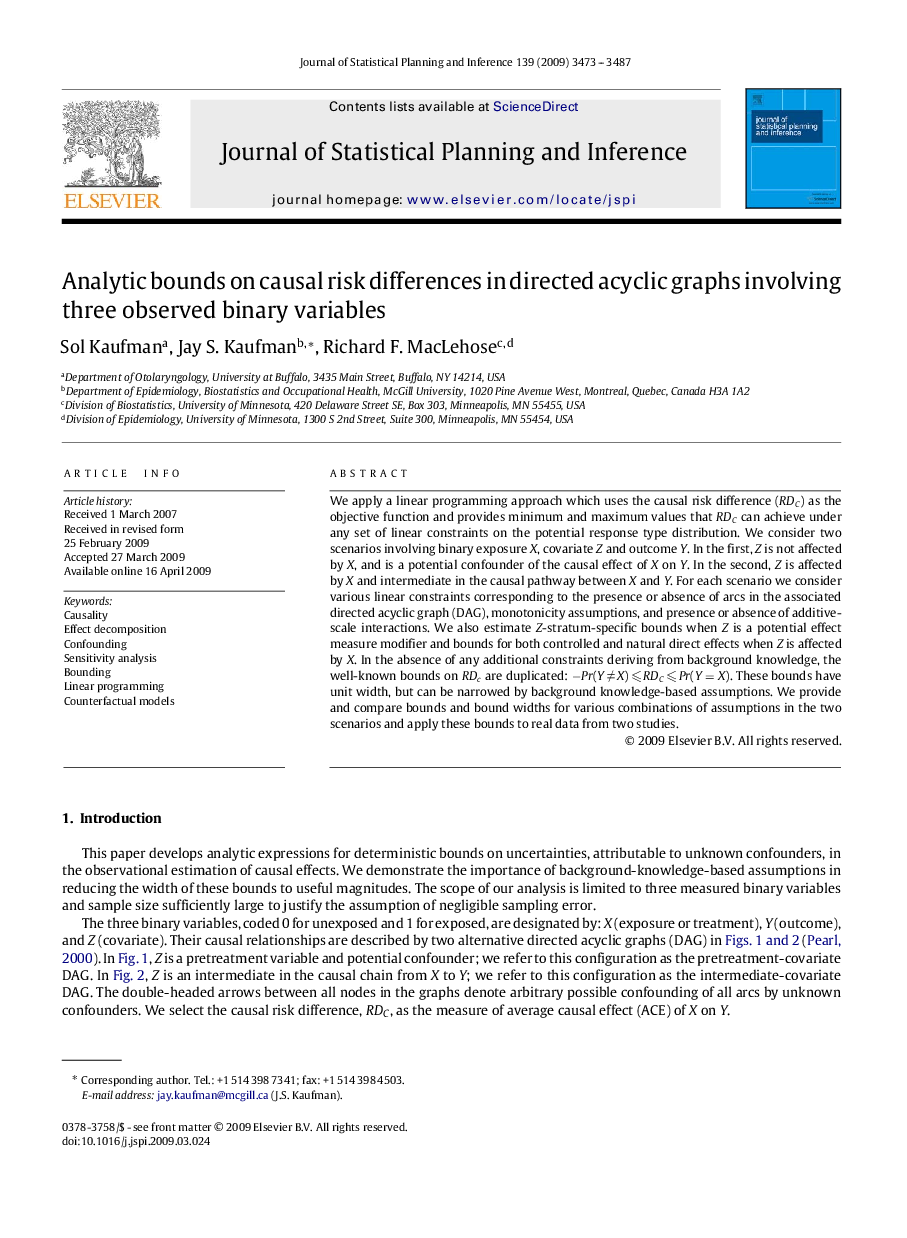 Analytic bounds on causal risk differences in directed acyclic graphs involving three observed binary variables