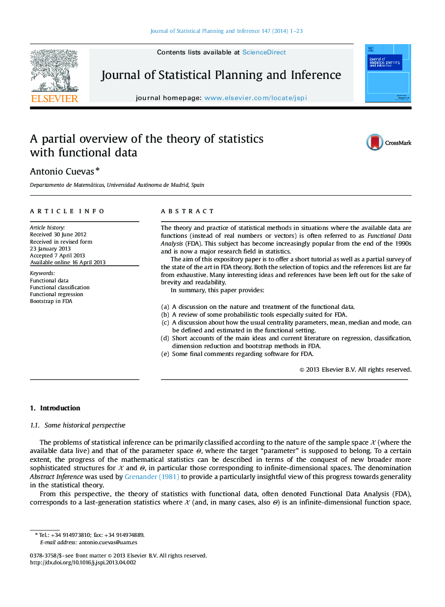 A partial overview of the theory of statistics with functional data