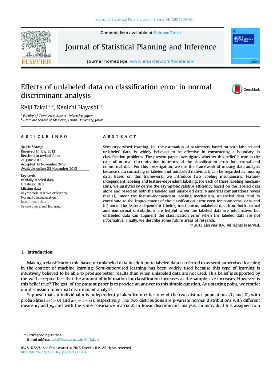 Effects of unlabeled data on classification error in normal discriminant analysis