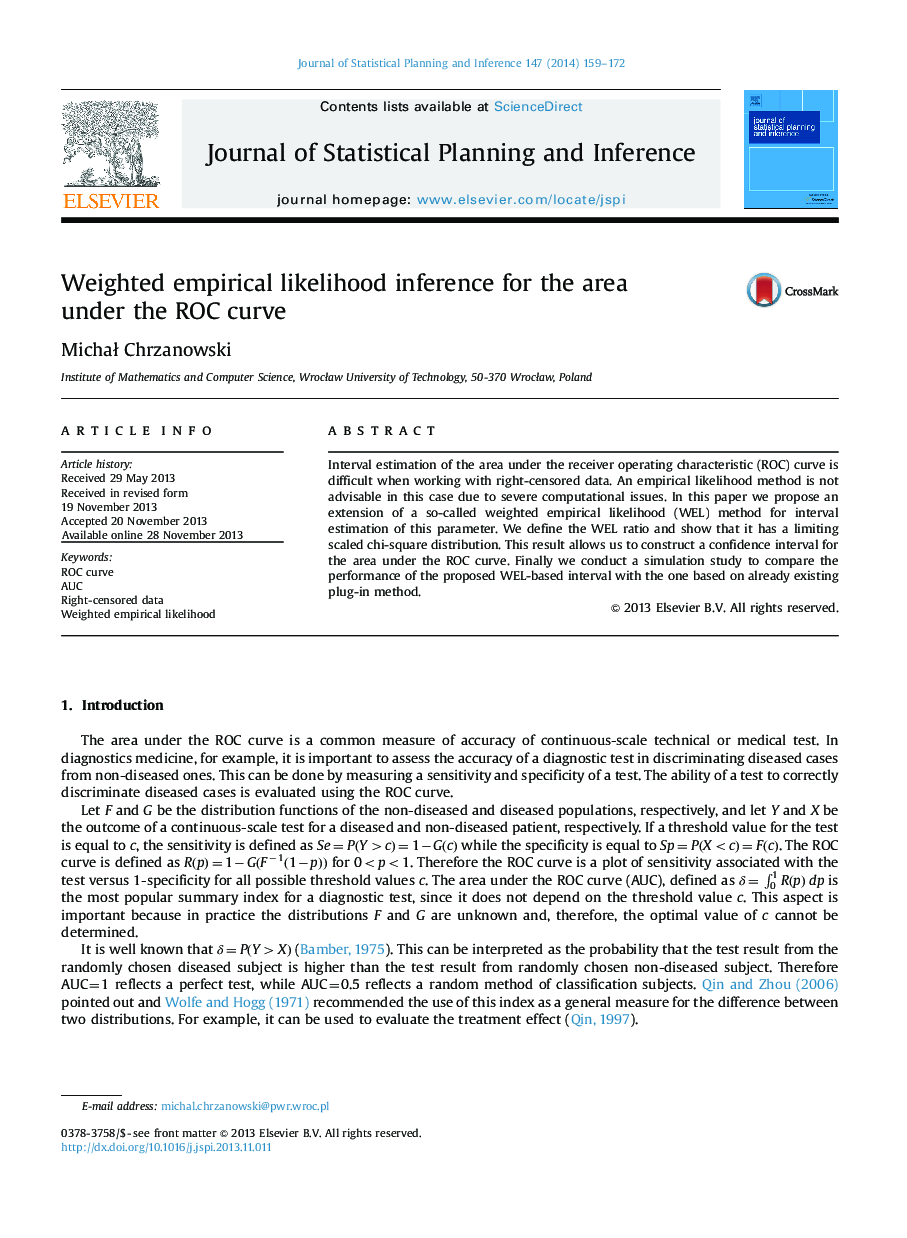 Weighted empirical likelihood inference for the area under the ROC curve