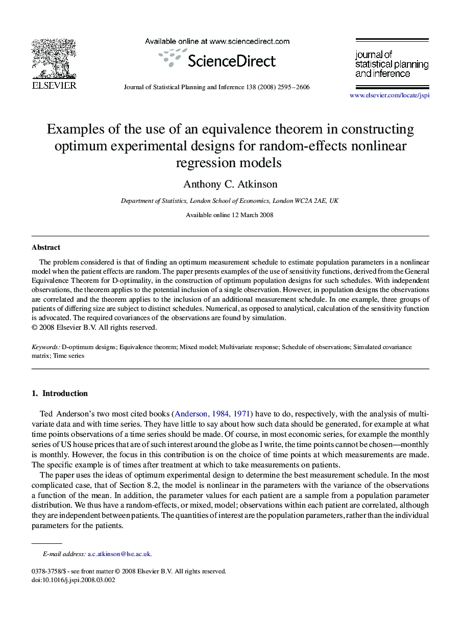 Examples of the use of an equivalence theorem in constructing optimum experimental designs for random-effects nonlinear regression models