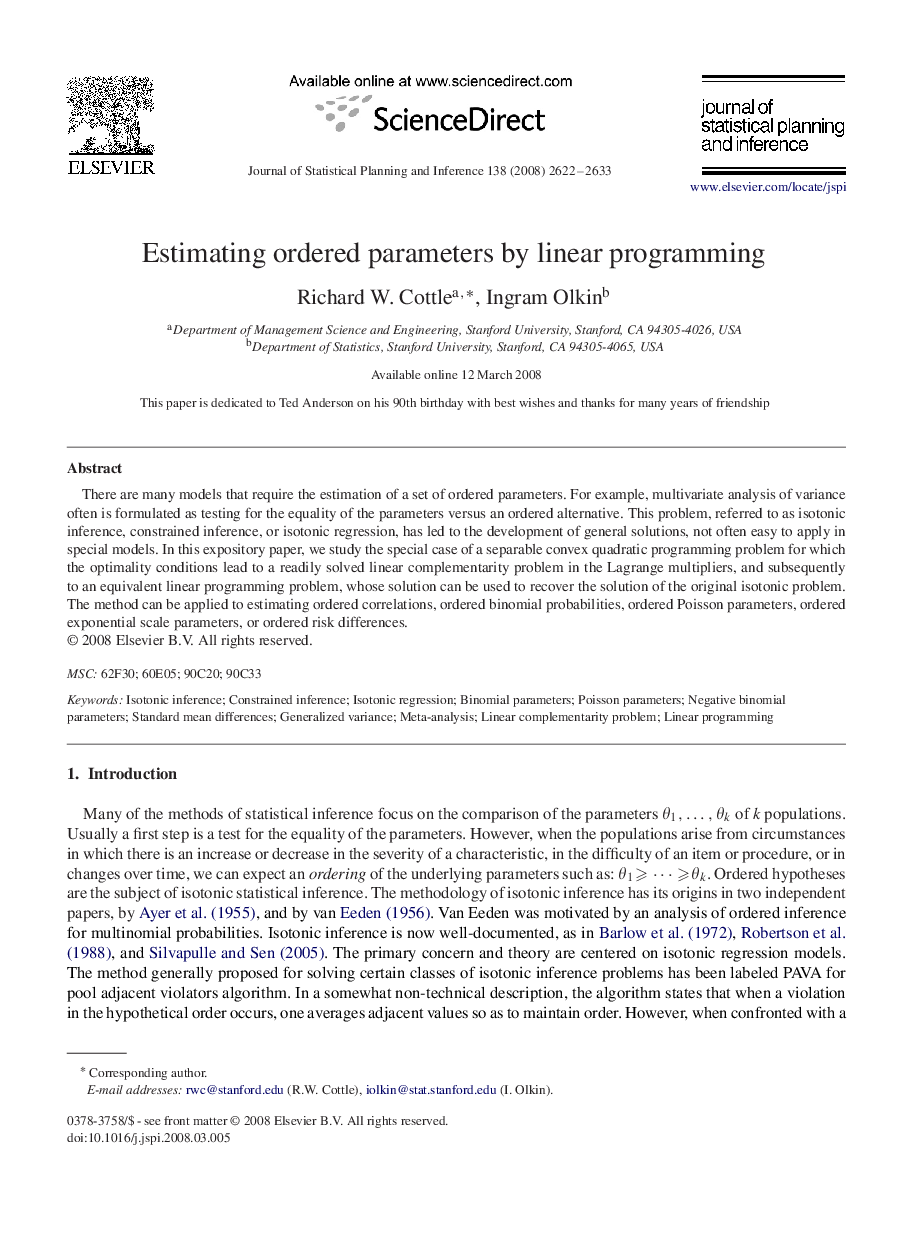 Estimating ordered parameters by linear programming