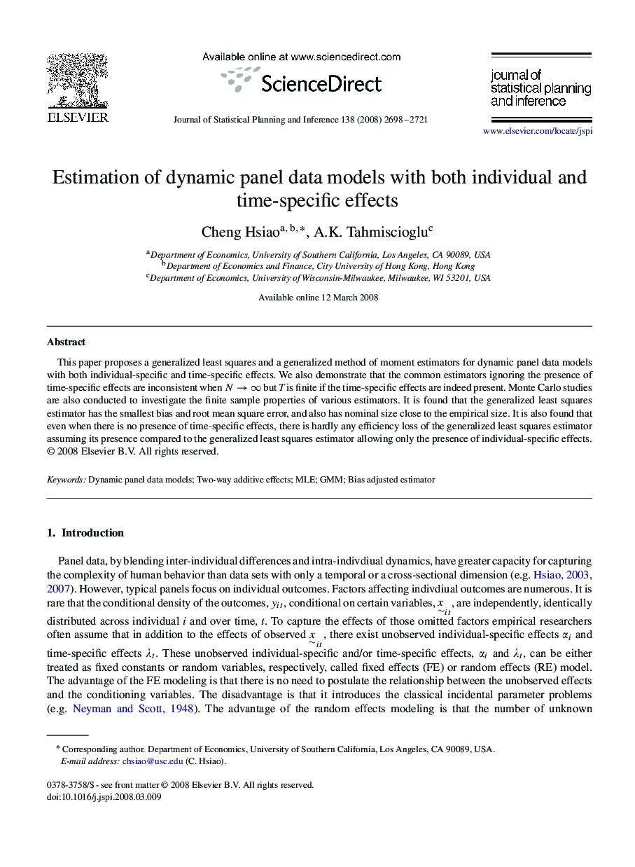 Estimation of dynamic panel data models with both individual and time-specific effects