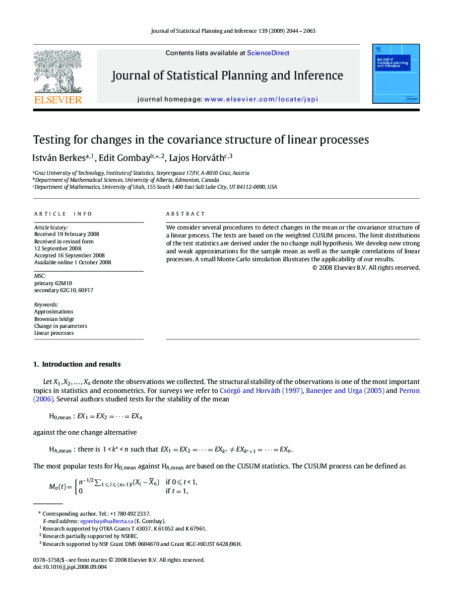 Testing for changes in the covariance structure of linear processes