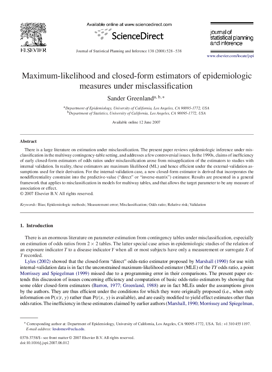 Maximum-likelihood and closed-form estimators of epidemiologic measures under misclassification