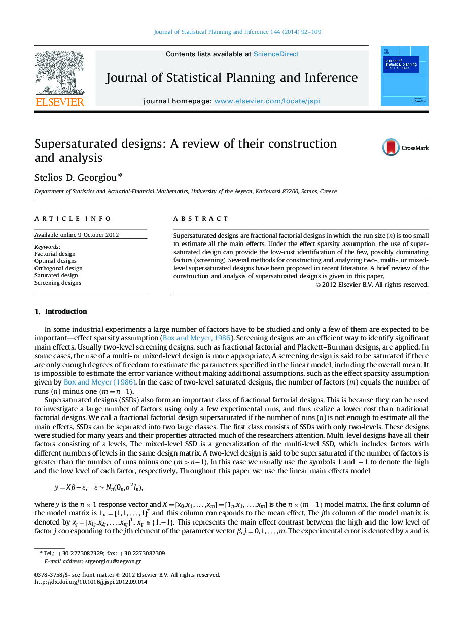 Supersaturated designs: A review of their construction and analysis