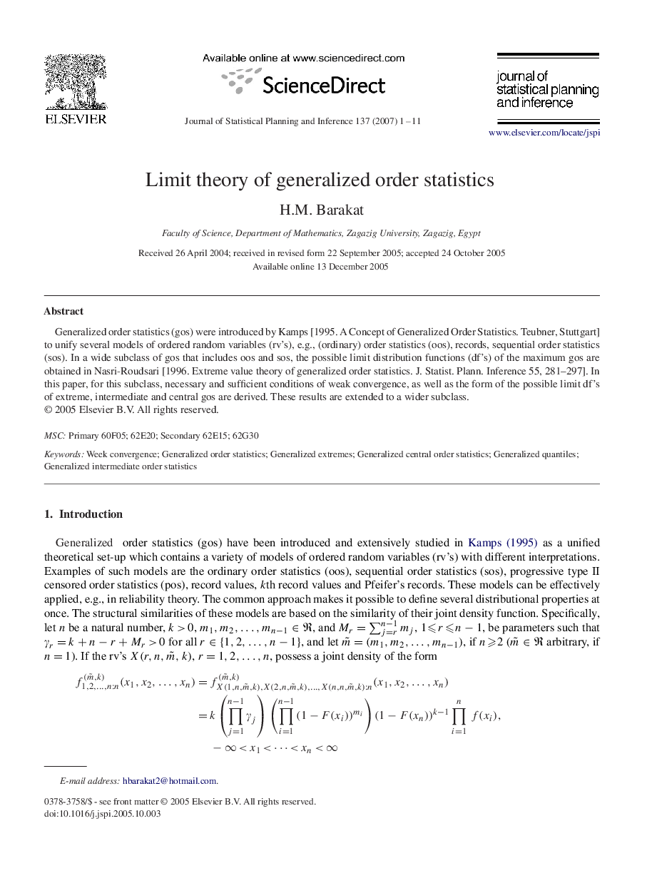 Limit theory of generalized order statistics